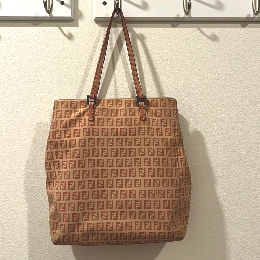 Authentic Fendi Canvas Tote Tan And Brown